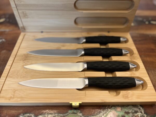 4PC Pro Series Straight Blade Steak/Dining Knives in Magnetic Bamboo Latched Case - Image 5