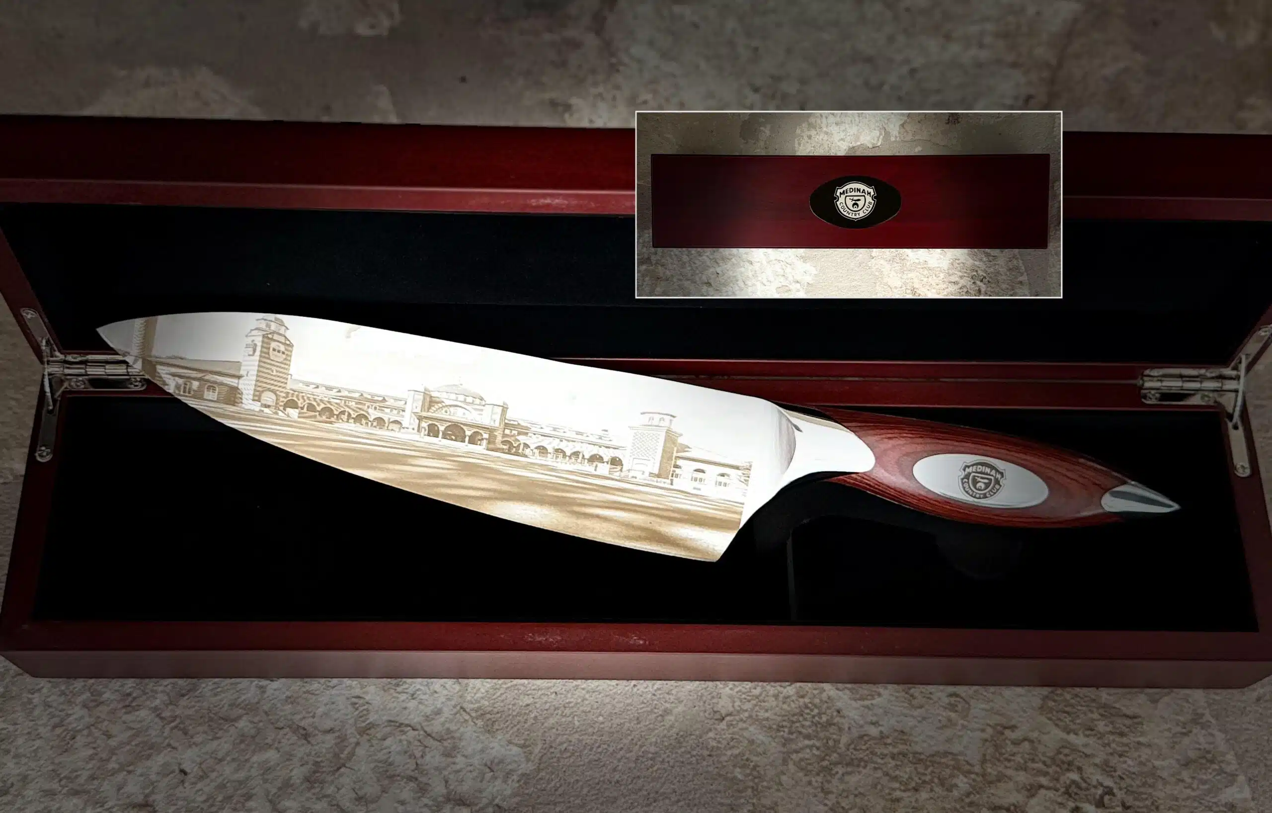 Medinah Country Club custom etched knife